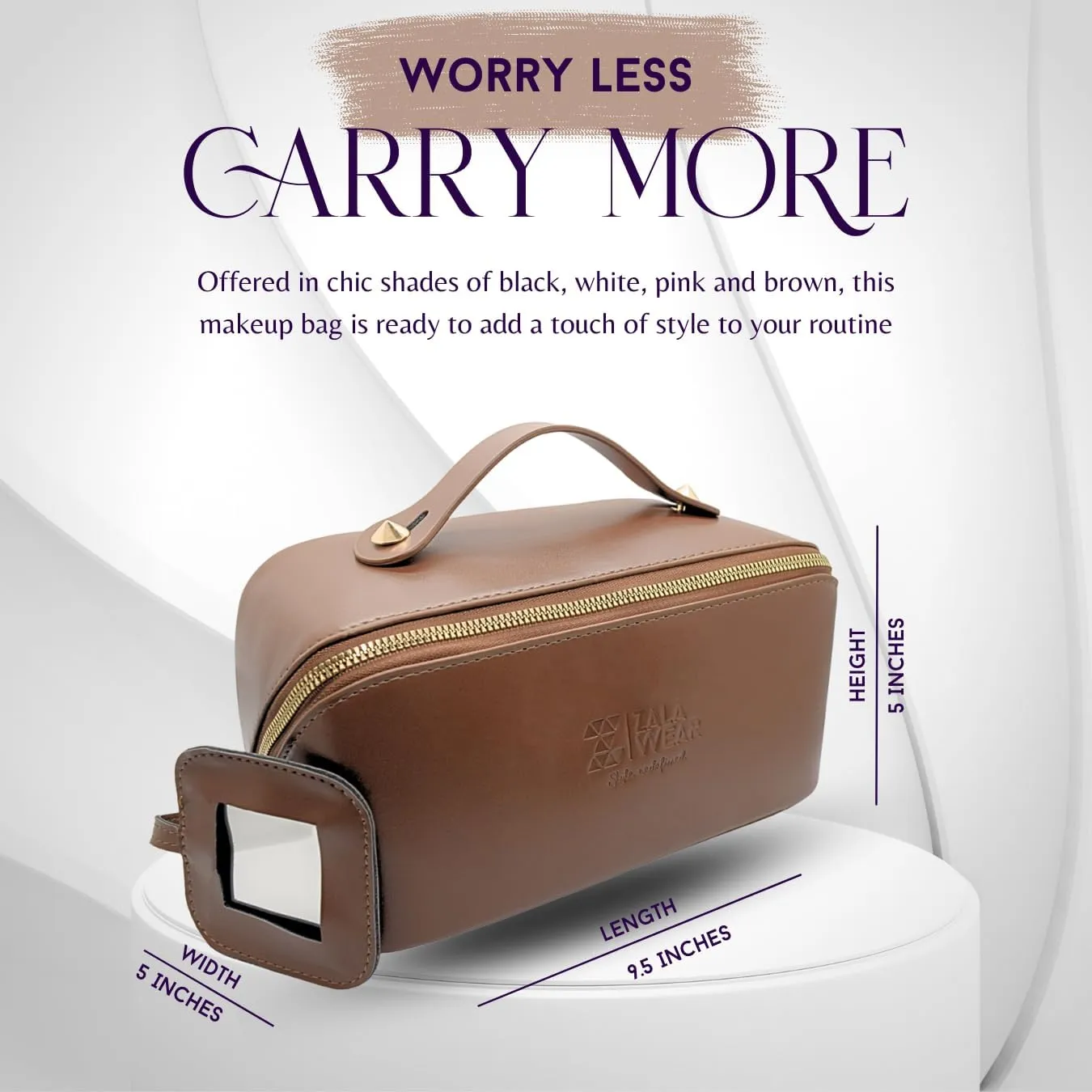 Large Capacity Travel Lay Flat Makeup Bag with Mirror – Faux Leather Make Up Traveling Organizer Bag Case for Women – Multifunctional Waterproof Cosmetic Toiletry Skincare Bag (Brown)