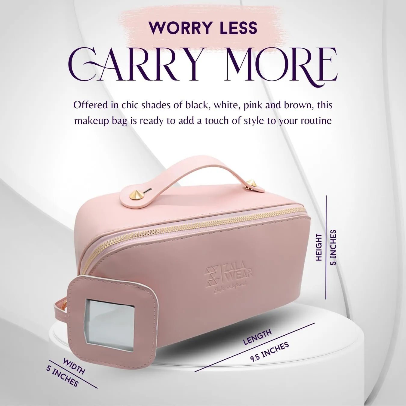 Large Capacity Travel Lay Flat Makeup Bag with Mirror – Faux Leather Make Up Traveling Organizer Bag Case for Women – Multifunctional Waterproof Cosmetic Toiletry Skincare Bag (Pink)