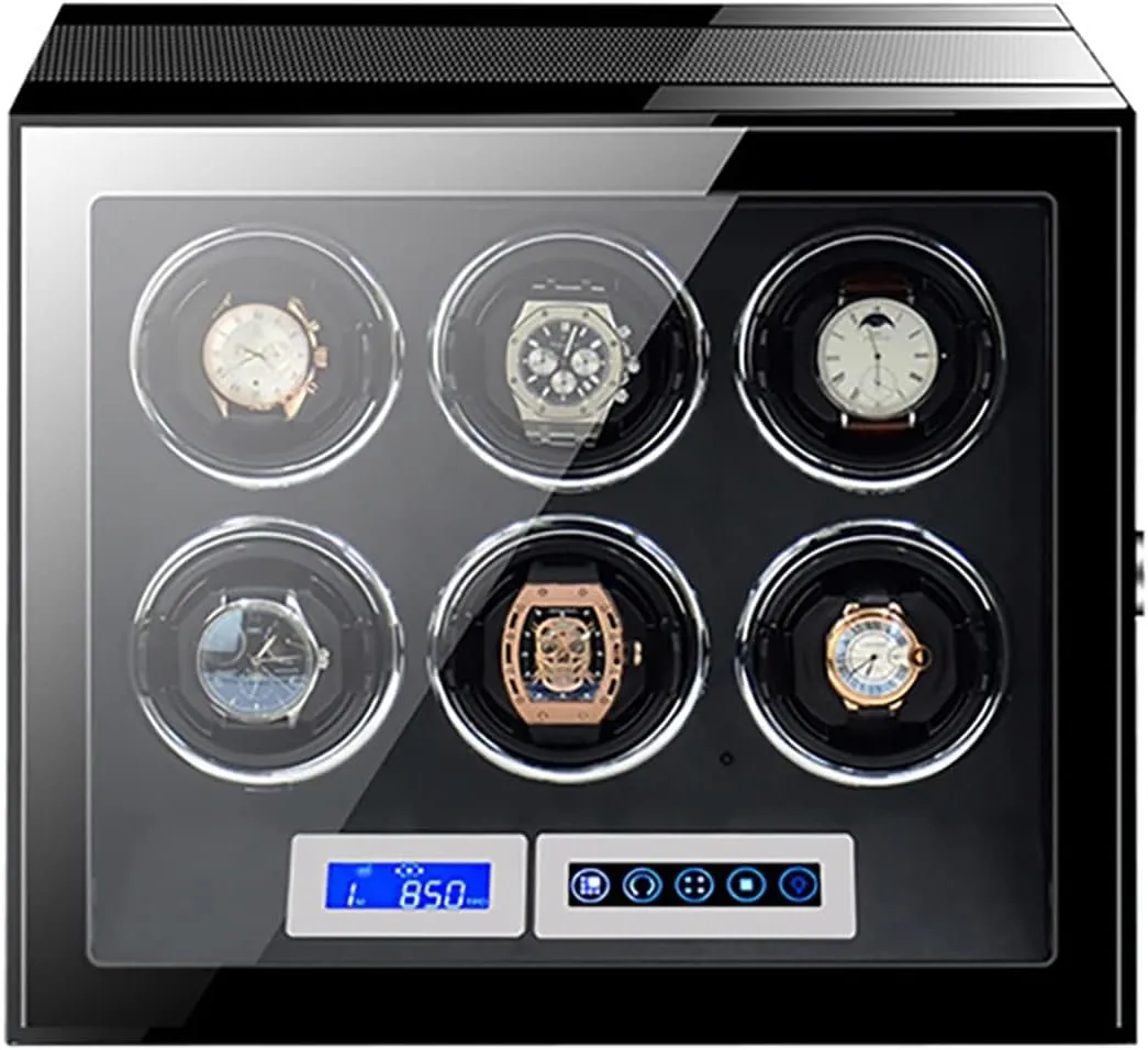 Large Capacity Watch Winder with LCD Screen and Remote Control Wooden Storage Box for 9 12 24 Watches Wood Shell Piano Self Winding Watch Rotator Box (A 6 0)