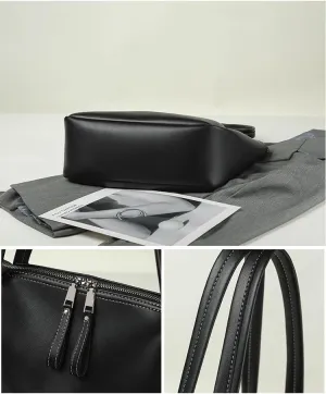 Large Leather Tote Bag, Double Zipper Design, Black Large-capacity soft leather single-shoulder handbag for women
