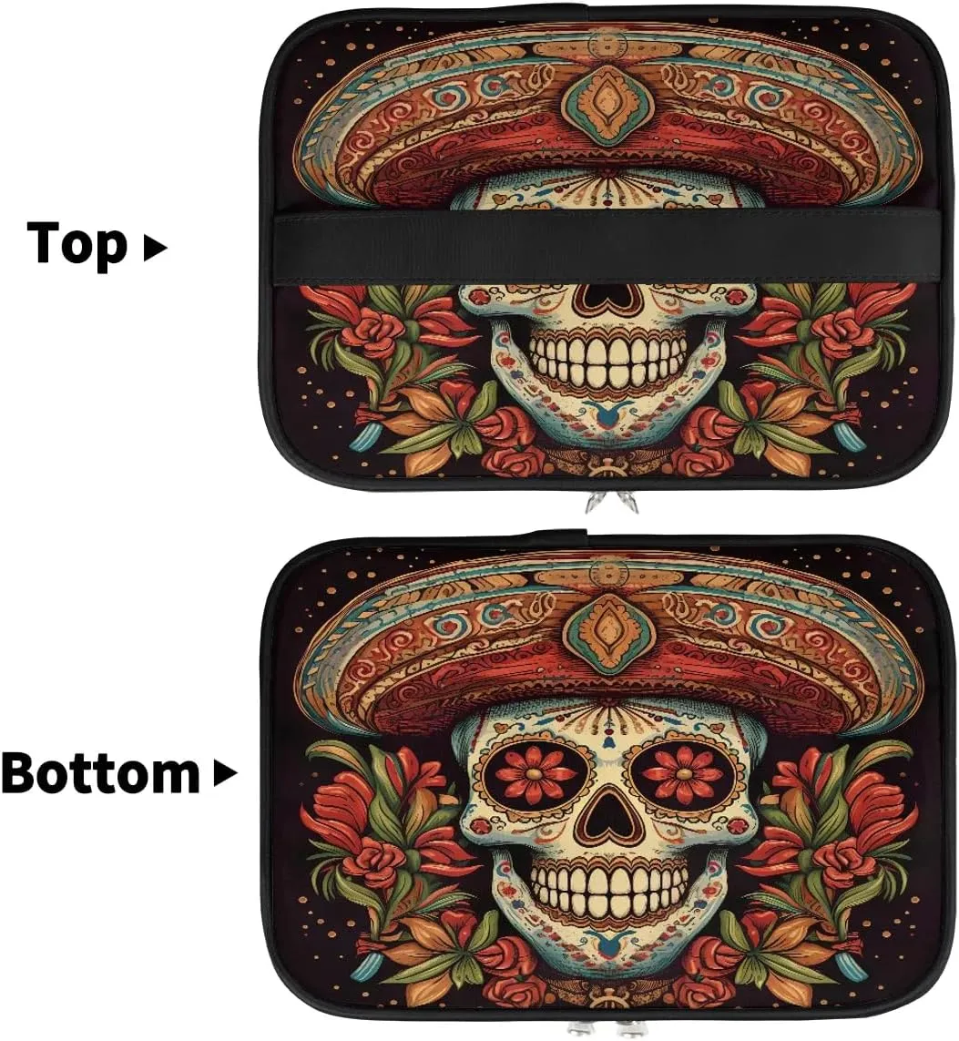 Large Makeup Bag Mexican Sugar Skull Cosmetic Bag, Travel Toiletry Bag for Women Cute Skincare Pouches with Handle Divider,Portable Aesthetic Makeup Box Organizer Bag for Girls