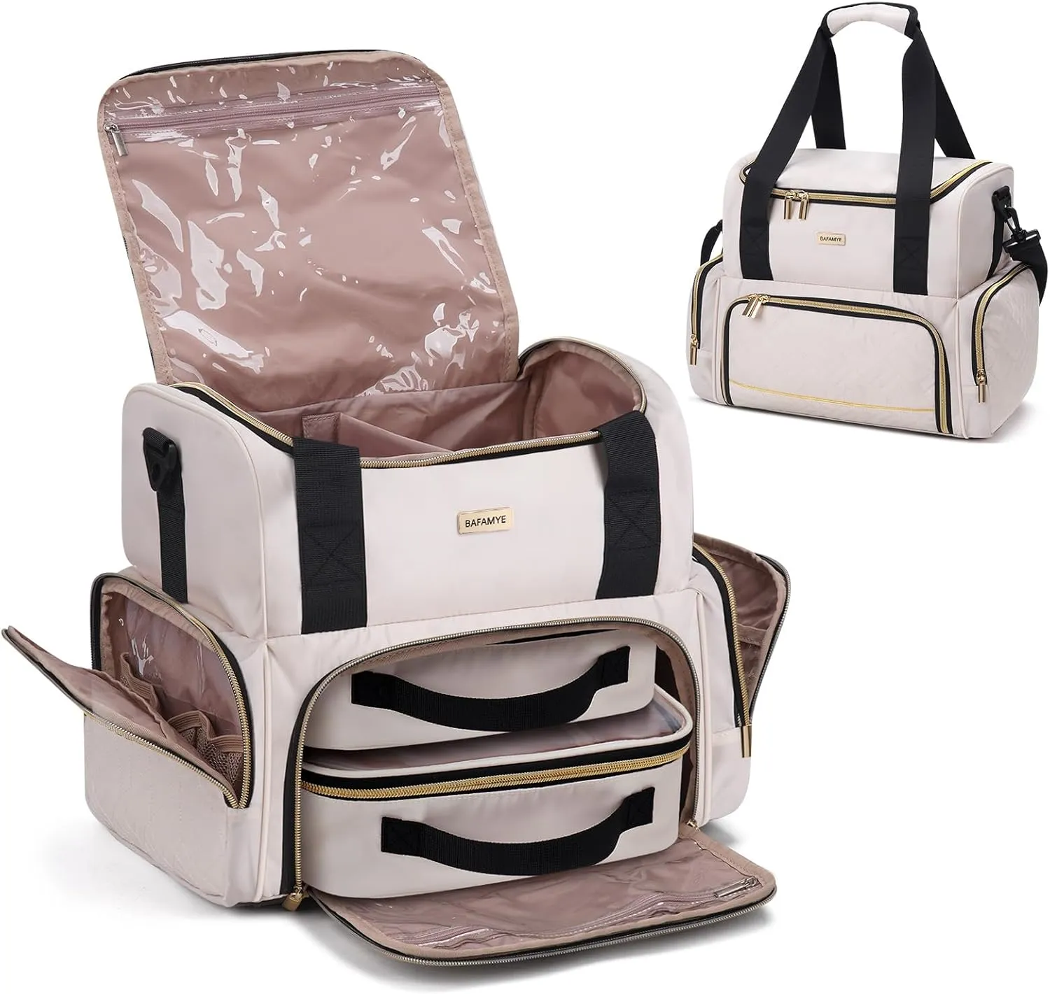 Large Makeup Cosmetic Bag with 2 Removable Case, Double Layer Travel Makeup Organizer Case, travel Toiletry Bag For Women