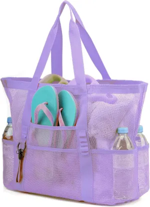 Large Mesh Beach Tote Bags for Sand Toys, Family Travel, Grocery, Reusable Shopping