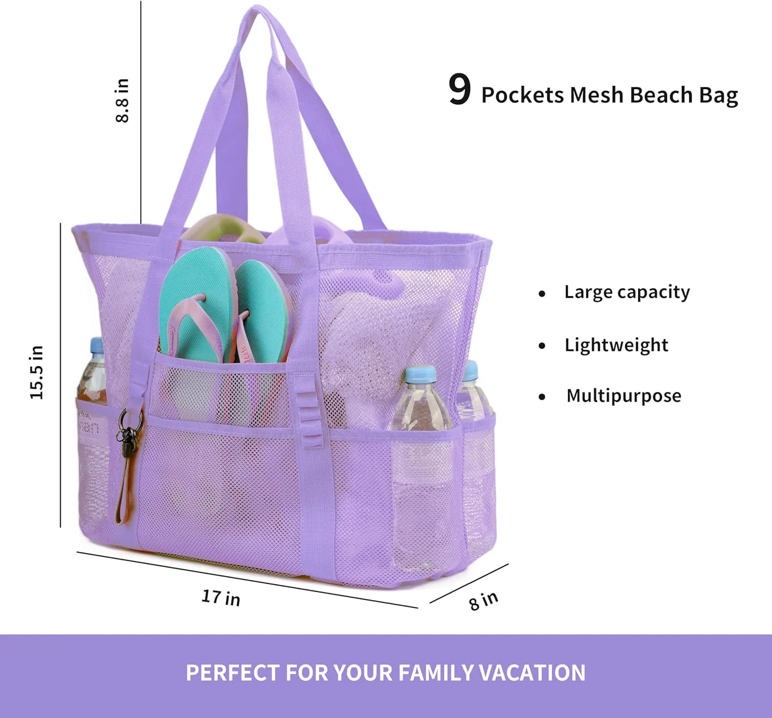Large Mesh Beach Tote Bags for Sand Toys, Family Travel, Grocery, Reusable Shopping