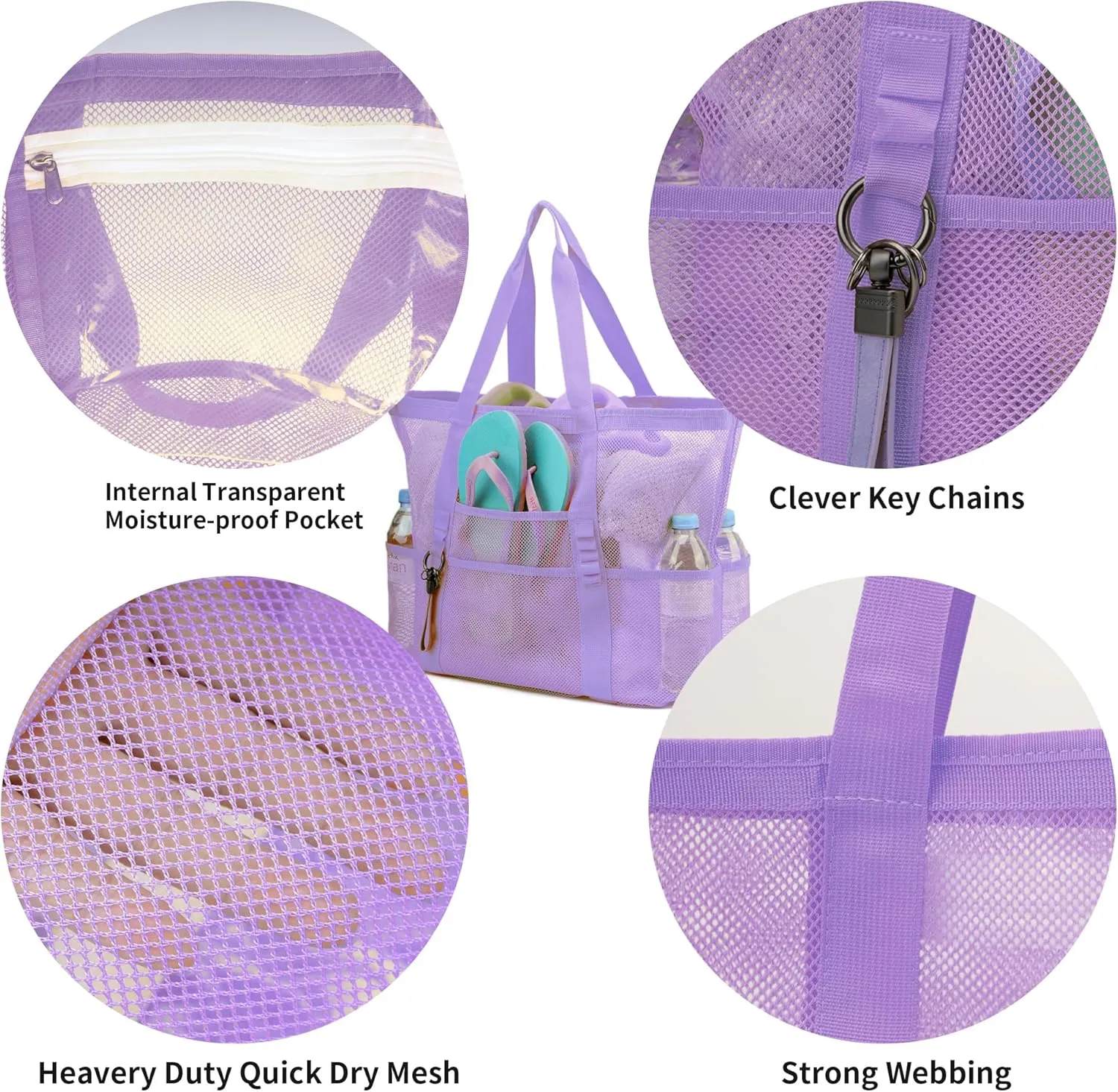 Large Mesh Beach Tote Bags for Sand Toys, Family Travel, Grocery, Reusable Shopping