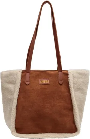 Large Plush Tote Underarm Bag for Women Fluffy Shoulder Purse Casual Faux Fur Working Handbag Fall Winter