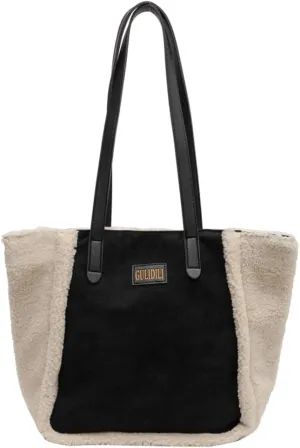 Large Plush Tote Underarm Bag for Women Fluffy Shoulder Purse Casual Faux Fur Working Handbag Fall Winter