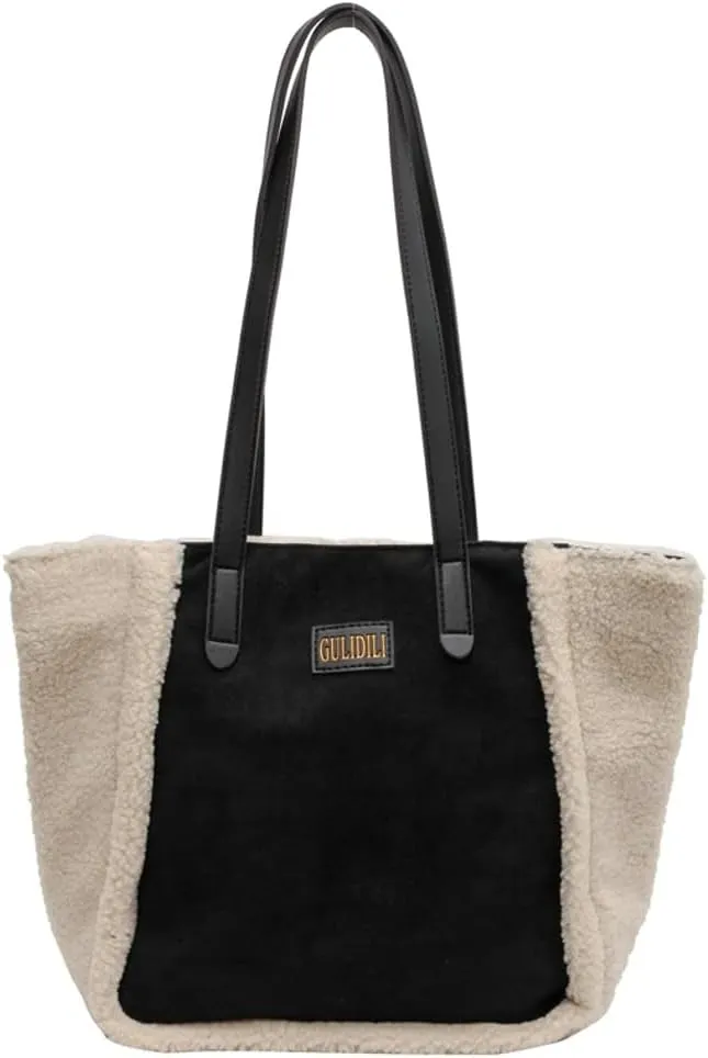 Large Plush Tote Underarm Bag for Women Fluffy Shoulder Purse Casual Faux Fur Working Handbag Fall Winter