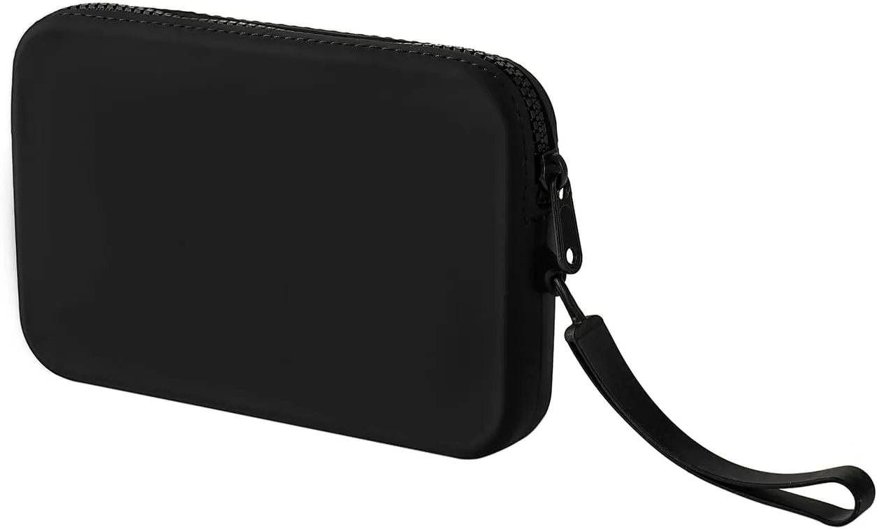 Large Silicone Multifunctional Essential Bag Portable Travel Makeup Bag for Women Men Cards Cash Bag Zipper Pouch (Black)