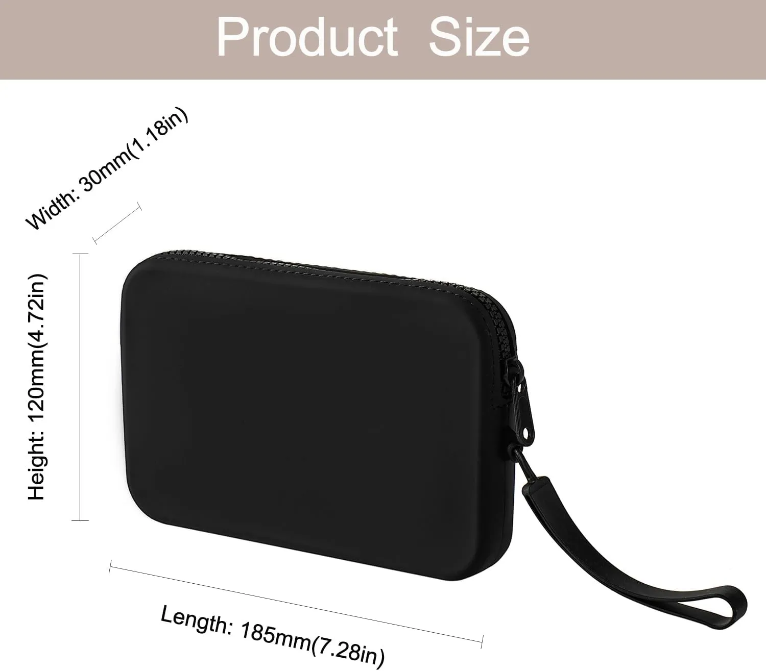 Large Silicone Multifunctional Essential Bag Portable Travel Makeup Bag for Women Men Cards Cash Bag Zipper Pouch (Black)