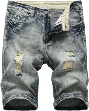 Lavnis Men's Casual Denim Shorts Classic Fit Distressed Summer Fashion Ripped Short Jeans