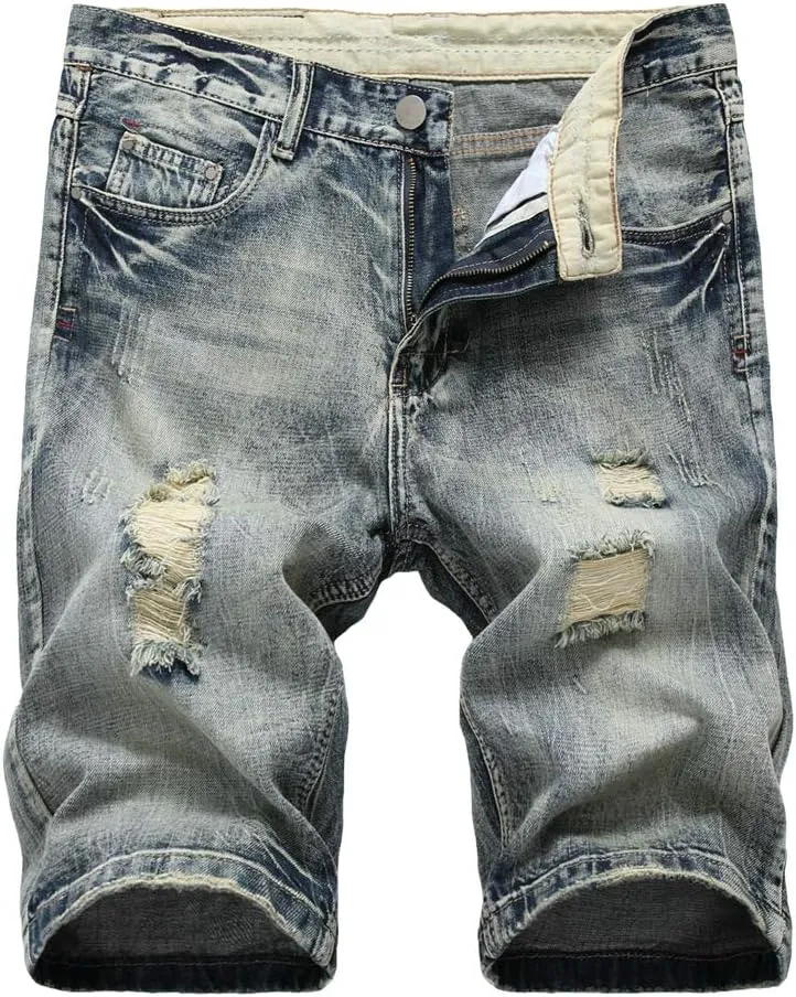 Lavnis Men's Casual Denim Shorts Classic Fit Distressed Summer Fashion Ripped Short Jeans