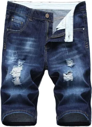 Lavnis Men's Casual Denim Shorts Classic Fit Distressed Summer Fashion Ripped Short Jeans