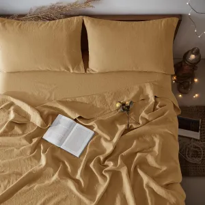 LBR02M 100% Linen Sheet Set Queen Size,Bed Sheets 4 Piece Sets,Solid Color Natural Flax Bed Sheets Soft Breathable Bedding,16" Deep Pocket,All Season (Queen, Rust)
