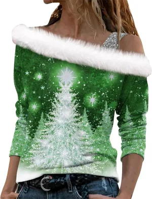 LCMTWX Womens Oversized Sweatshirts Long Sleeved Collar Top Pullover Christmas Printed T Shirt 2023 Fashion Clothes Cat