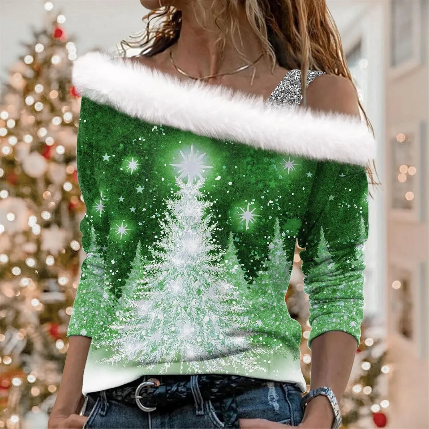 LCMTWX Womens Oversized Sweatshirts Long Sleeved Collar Top Pullover Christmas Printed T Shirt 2023 Fashion Clothes Cat