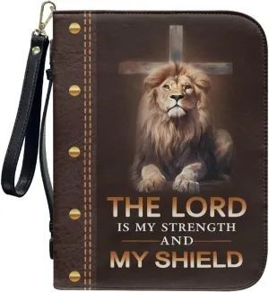 Leather Bible Cover Case for Women Men, Bible Holder Case for Journey Hiking Worship, Bible Cover Pouch Carrying Organizer Bag with Zipper Pockets,Lion Cross Psalms 1