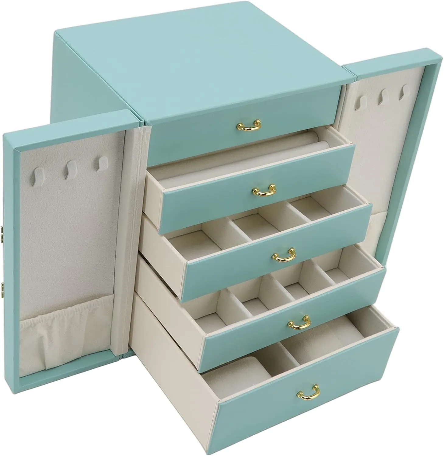 Leather Double Door Green European Jewellery Storage Box for Necklace Earrings Watch Strap