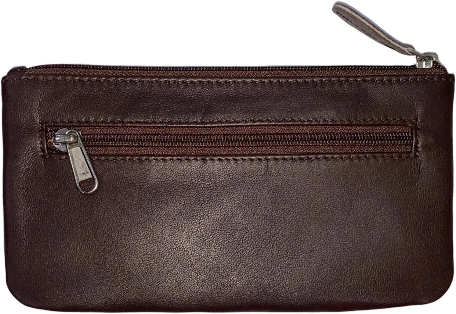LEATHER FARM Leather Travel Pouch - Beautifully Handcrafted YKK Zippered Pouch Handmade - 8 x 4 inches.(BROWN)