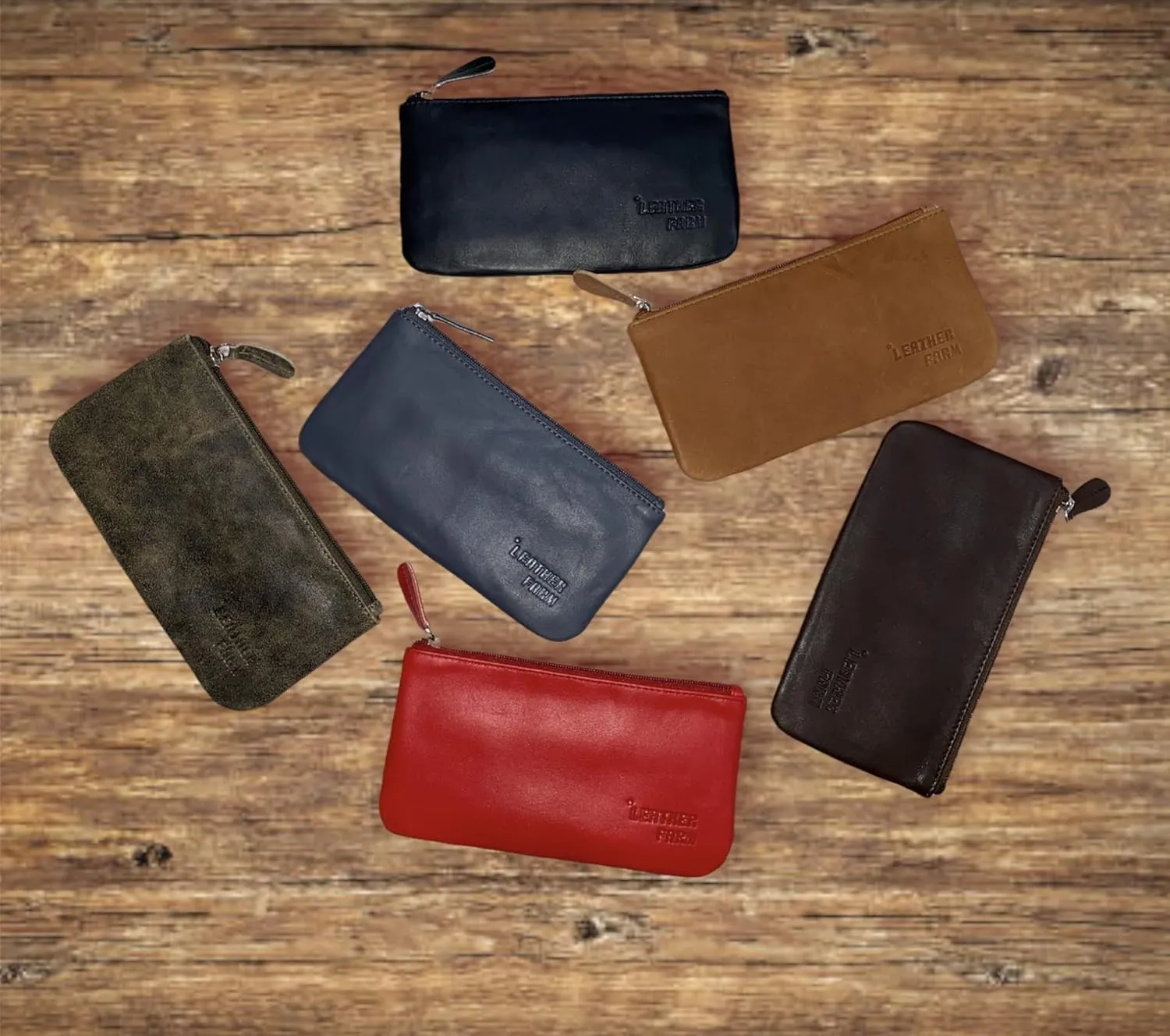 LEATHER FARM Leather Travel Pouch - Beautifully Handcrafted YKK Zippered Pouch Handmade - 8 x 4 inches.(BROWN)