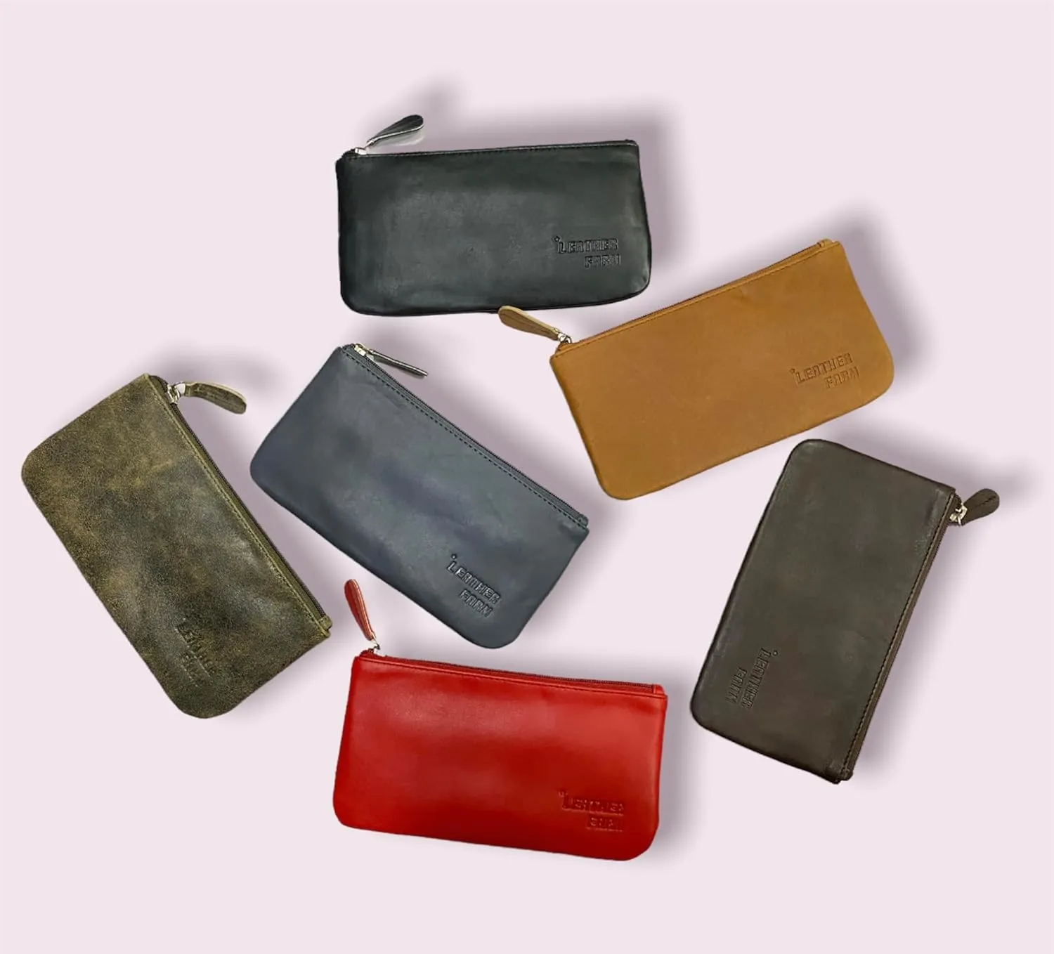 LEATHER FARM Leather Travel Pouch - Beautifully Handcrafted YKK Zippered Pouch Handmade - 8 x 4 inches.(BROWN)