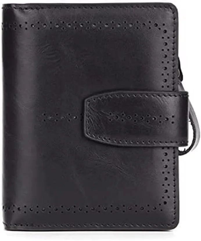 Leather Wallet Pu Leather Women's Walle Classic Large Capacity Crop Zipper Purse Clutch for Women Fashion Buckle Coin Pocket Large Capacity (Bk,9.5x11.5cm)