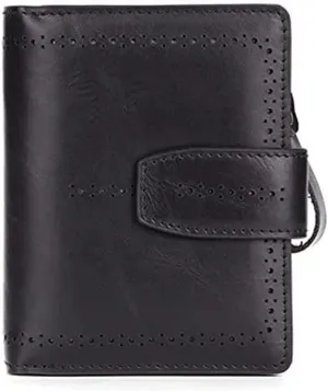 Leather Wallet Pu Leather Women's Walle Classic Large Capacity Crop Zipper Purse Clutch for Women Fashion Buckle Coin Pocket Large Capacity (Bk,9.5x11.5cm)