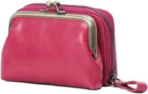 Leather Wallet Pu Leather Women's Wallet Fashion Large Capacity Ladies Purse Clutch Elegant Casual Short Coin Pocket Large Capacity (Pink,11x8cm)