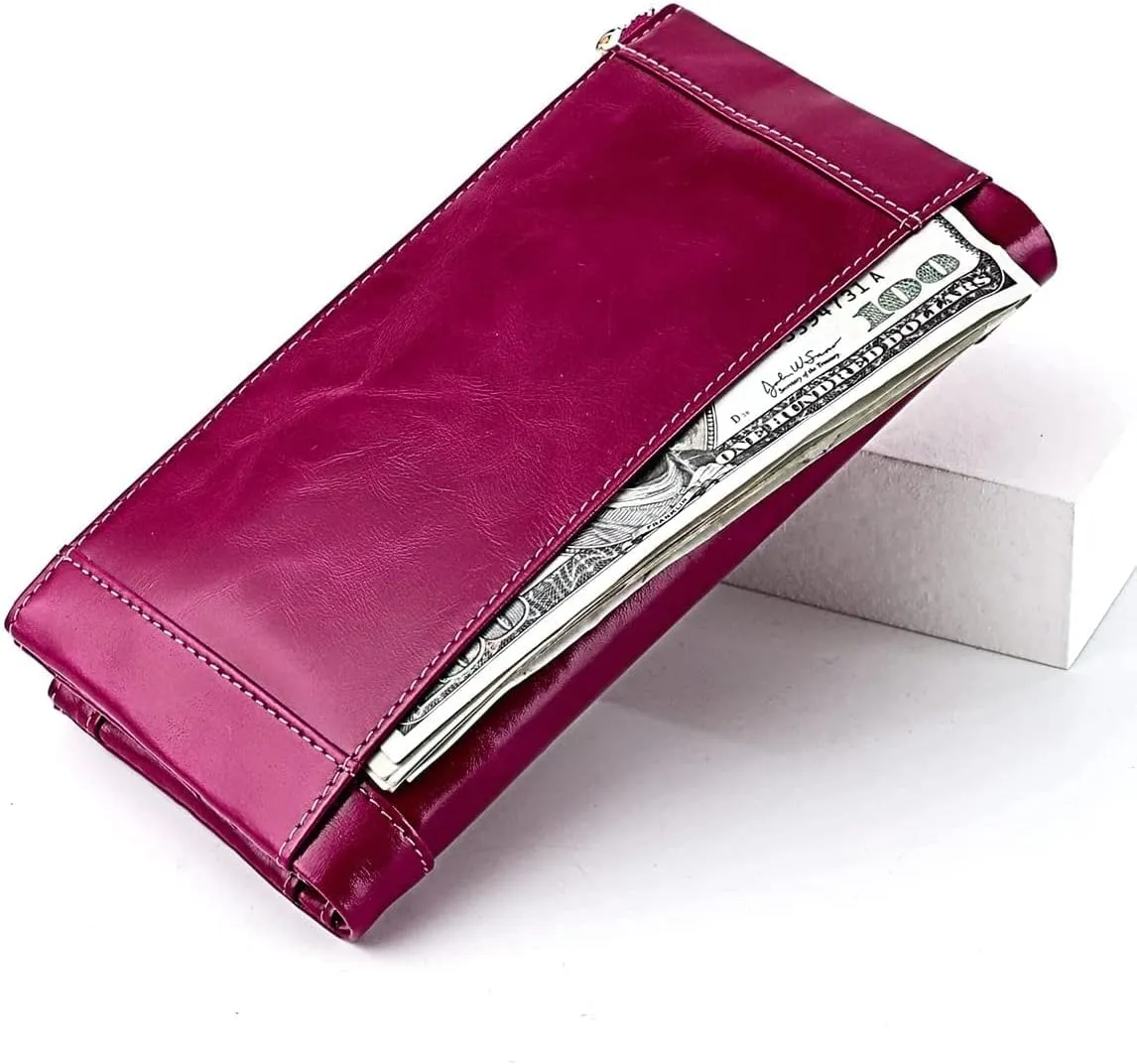 Leather Wallet Pu Leather Women's Wallet Large Capacity Long Purse Clutch Ladies Fashion Coin Pocket Birthday Large Capacity (Red,10.5X19.5cm)