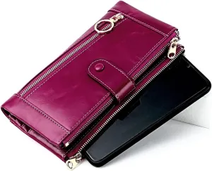 Leather Wallet Pu Leather Women's Wallet Large Capacity Long Purse Clutch Ladies Fashion Coin Pocket Birthday Large Capacity (Red,10.5X19.5cm)