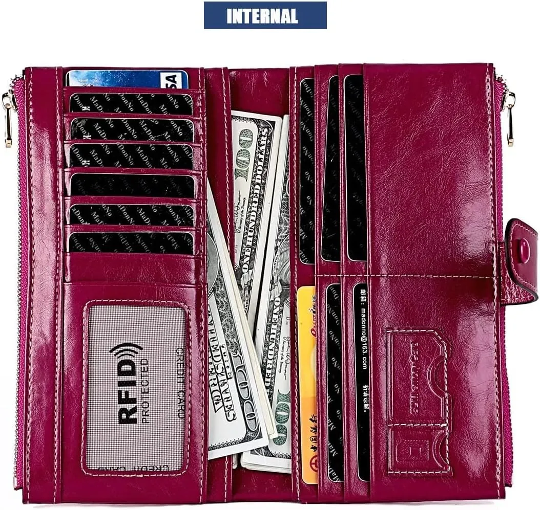Leather Wallet Pu Leather Women's Wallet Large Capacity Long Purse Clutch Ladies Fashion Coin Pocket Birthday Large Capacity (Red,10.5X19.5cm)