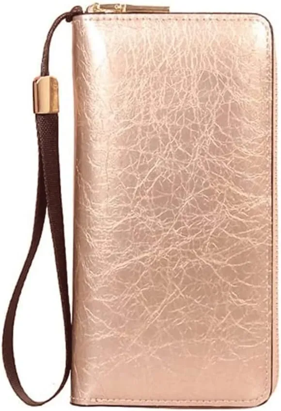 Leather Wallet Pu Leather Women's Wallet Large Capacity Long Zipper Purse Clutch for Women's Fashion Vintage Leather Coin Pocket Large Capacity (Go,10x19.5cm)