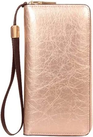 Leather Wallet Pu Leather Women's Wallet Large Capacity Long Zipper Purse Clutch for Women's Fashion Vintage Leather Coin Pocket Large Capacity (Go,10x19.5cm)
