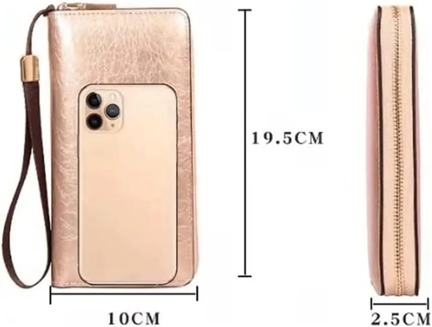 Leather Wallet Pu Leather Women's Wallet Large Capacity Long Zipper Purse Clutch for Women's Fashion Vintage Leather Coin Pocket Large Capacity (Go,10x19.5cm)