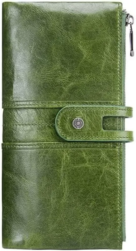 Leather Wallet PU Leather Women's Wallet Retro Long Large Capacity Zipper Purse Clutch Girls Fashion Coin Pocket Birthday Large Capacity (Green,19.5x9.5cm)