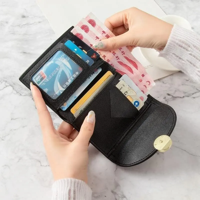 Leather Wallet Women's Pu Leather Wallet Retro Simple Short Mini Zipper Purse Clutch for Girls Fashion Cute Large Capacity Coin Pocket Large Capacity (Re,9.5x11.5cm)