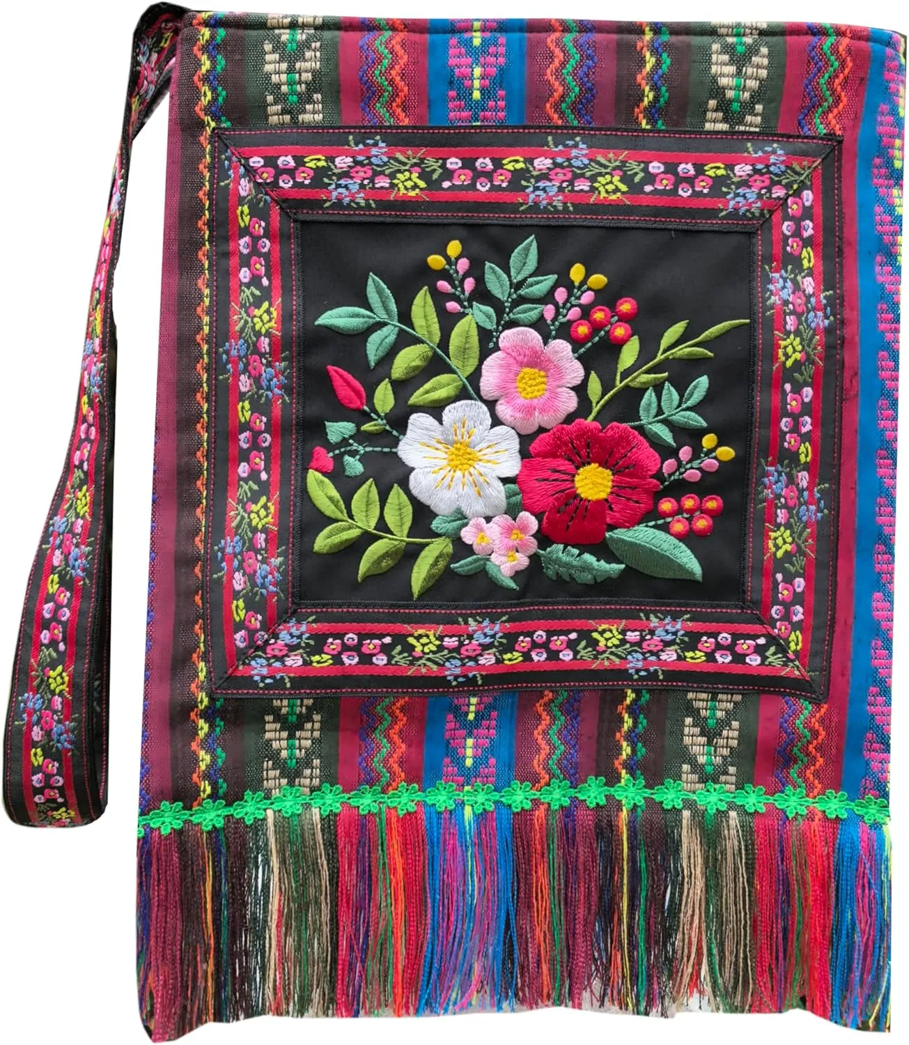 Leimandy Boho Embroidered Crossbody Bag 11 * 11 Inches Double Side Strap Built-in Pocket Ethnic Bags L6