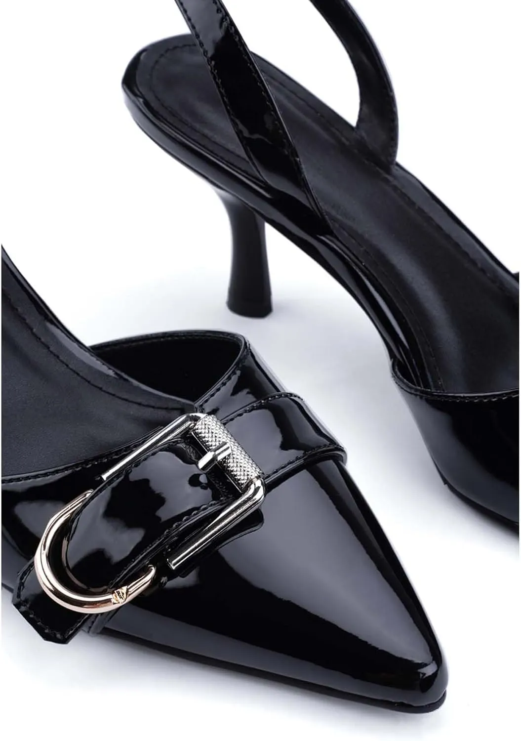 Leopard Kitten Heels Pointed Toe Slingback Heels for Women Closed Toe Pumps with Buckle
