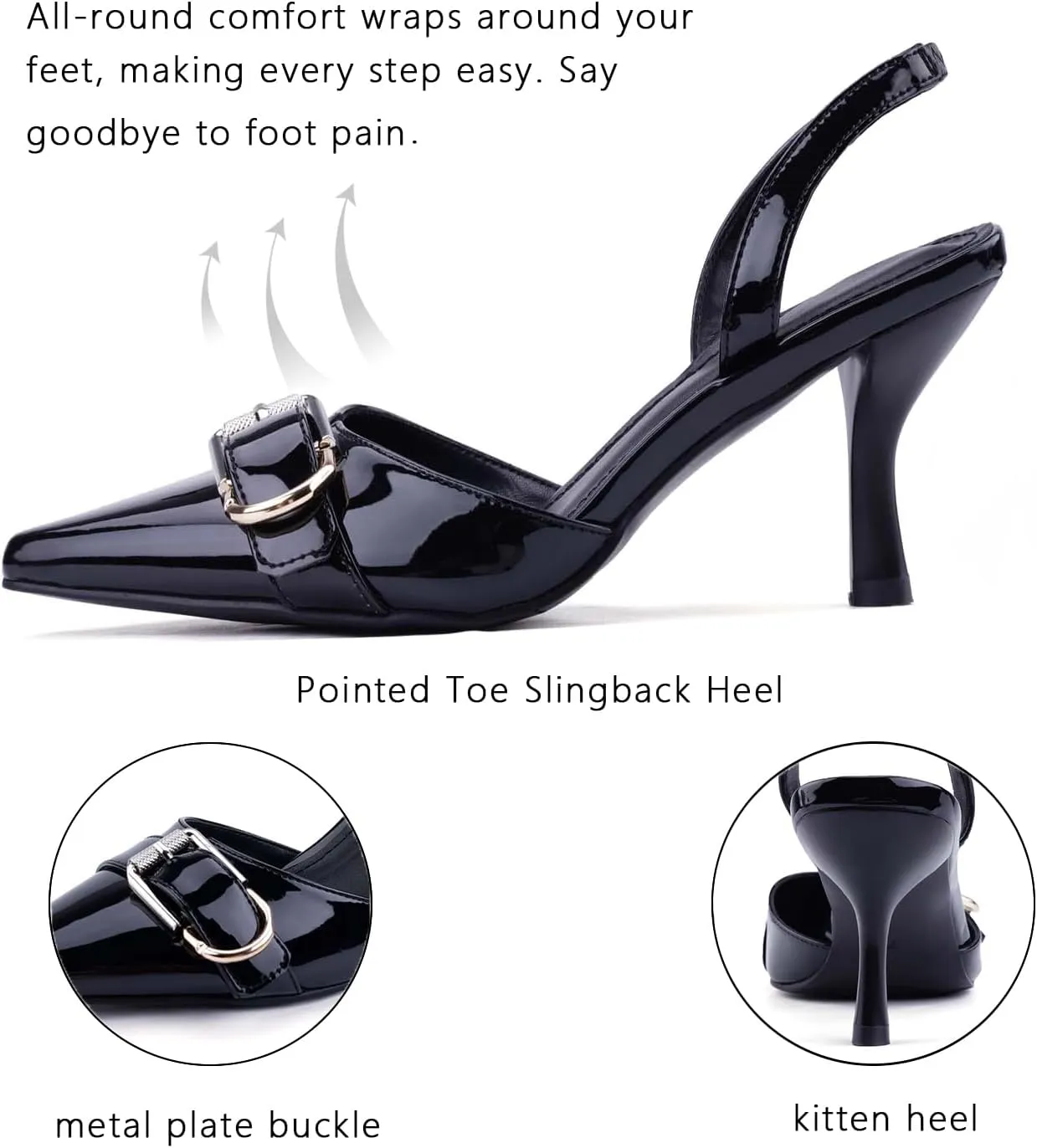 Leopard Kitten Heels Pointed Toe Slingback Heels for Women Closed Toe Pumps with Buckle