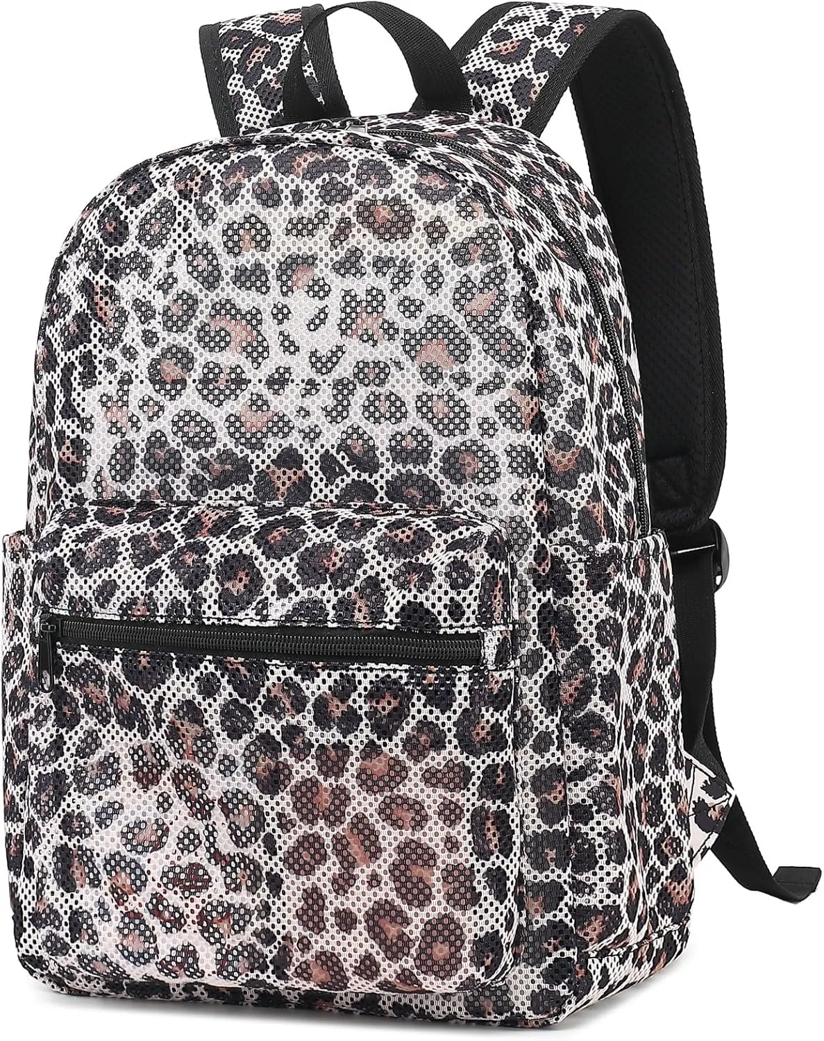 Leopard Mesh Backpack for Girls Women, Semi-Transparent Kids School Backpack College Bookbag for Beach Gym Travel