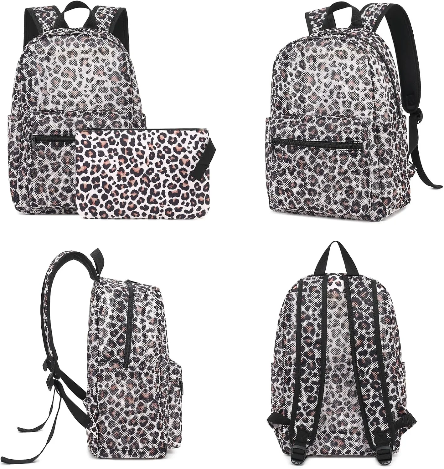 Leopard Mesh Backpack for Girls Women, Semi-Transparent Kids School Backpack College Bookbag for Beach Gym Travel