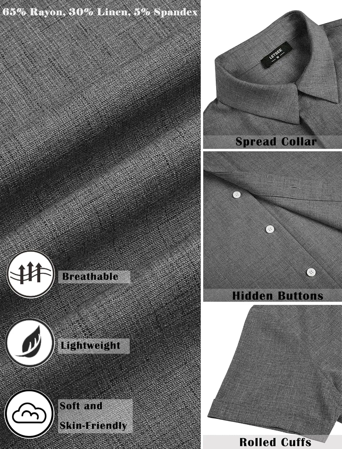 LETSEE Men's Linen Shirts Short Sleeve Button Down Casual Dress Shirts for Men Beach Vacation Shirt Fashion Summer Clothes