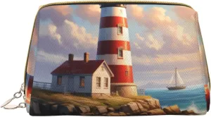 Lighthouse Backdrop Printed Small Makeup Bag,Travel Cosmetic Bag Purse with Zipper,Water-resistant Makeup Organizer Bag for Women