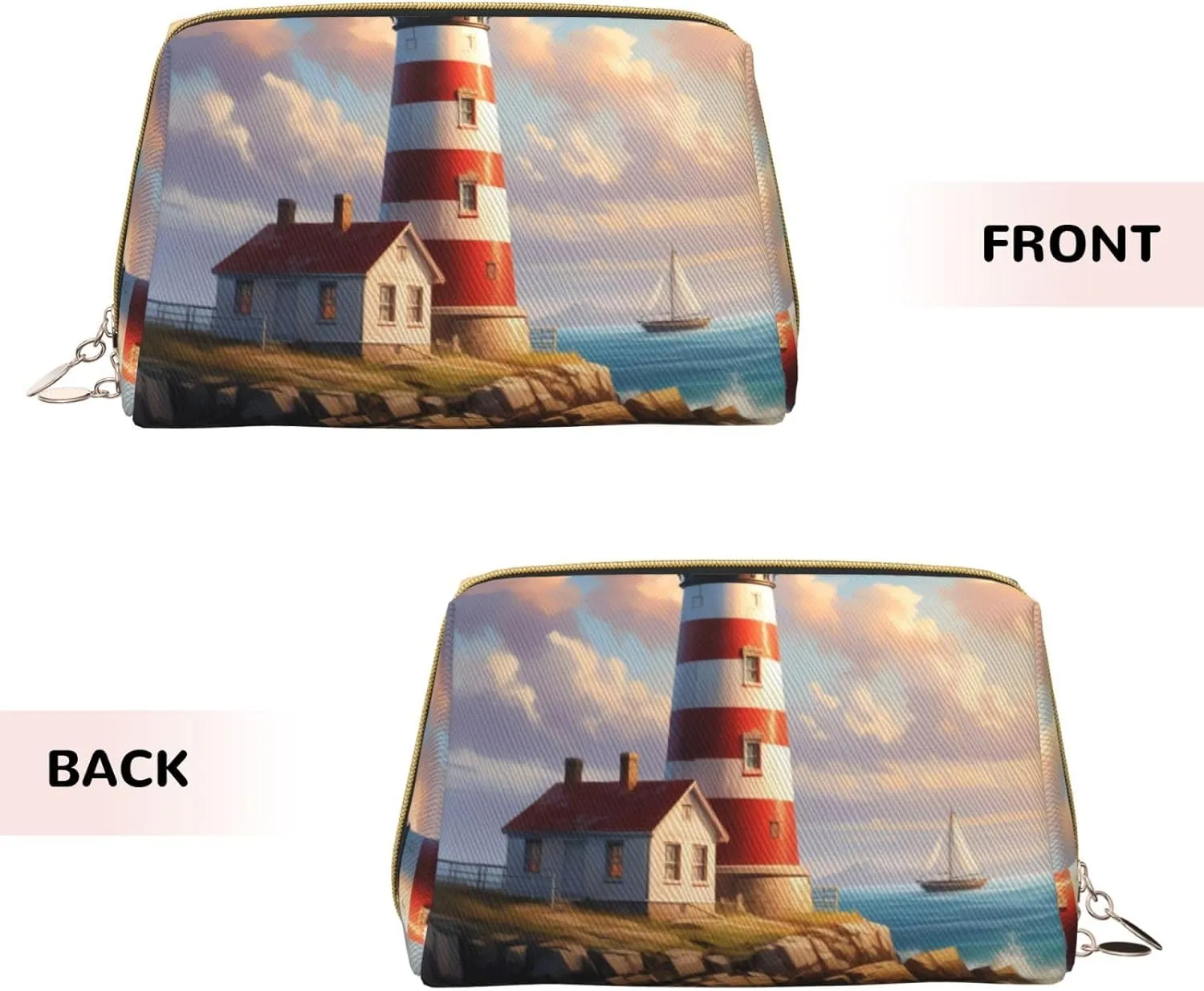 Lighthouse Backdrop Printed Small Makeup Bag,Travel Cosmetic Bag Purse with Zipper,Water-resistant Makeup Organizer Bag for Women