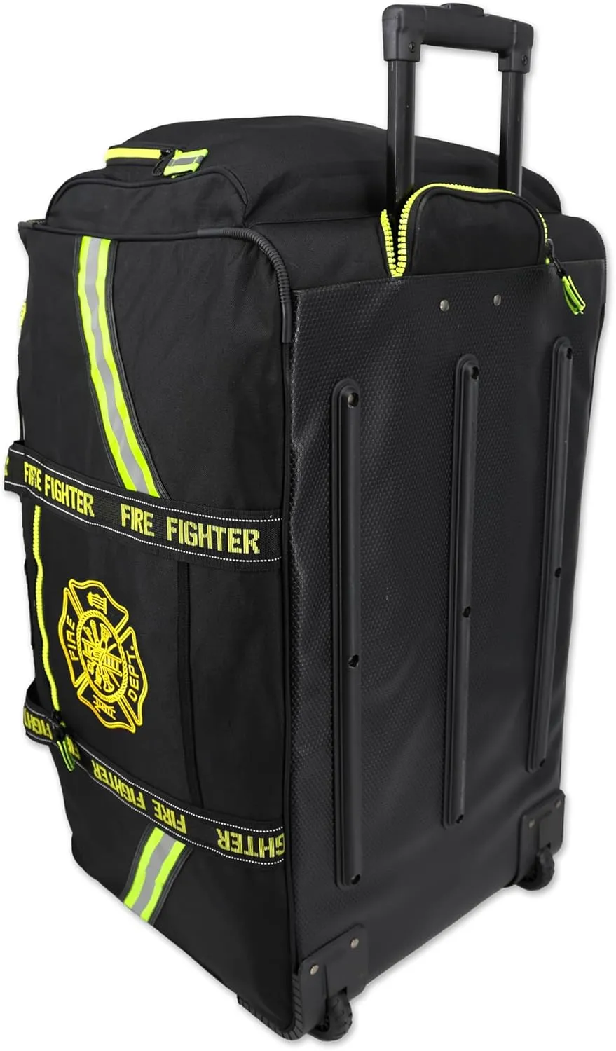 Lightning X Customizable Premium Rolling Firefighter Turnout Gear Bag w/Wheels, Retractable Handle & Embroidered Name - BLACK