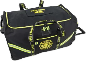 Lightning X Customizable Premium Rolling Firefighter Turnout Gear Bag w/Wheels, Retractable Handle & Embroidered Name - BLACK
