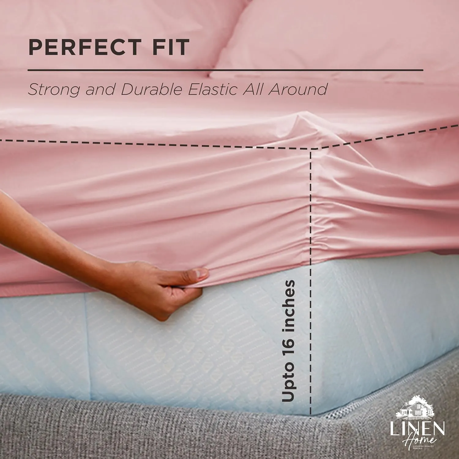 Linen Home 100% Cotton Percale Weave Fitted Sheet, Full Size, English Rose, 1 Deep Pocket Fitted Sheet, Fits Mattress Upto 16" Crisp and Cool Strong Bed Linen, 54"X75" 15"