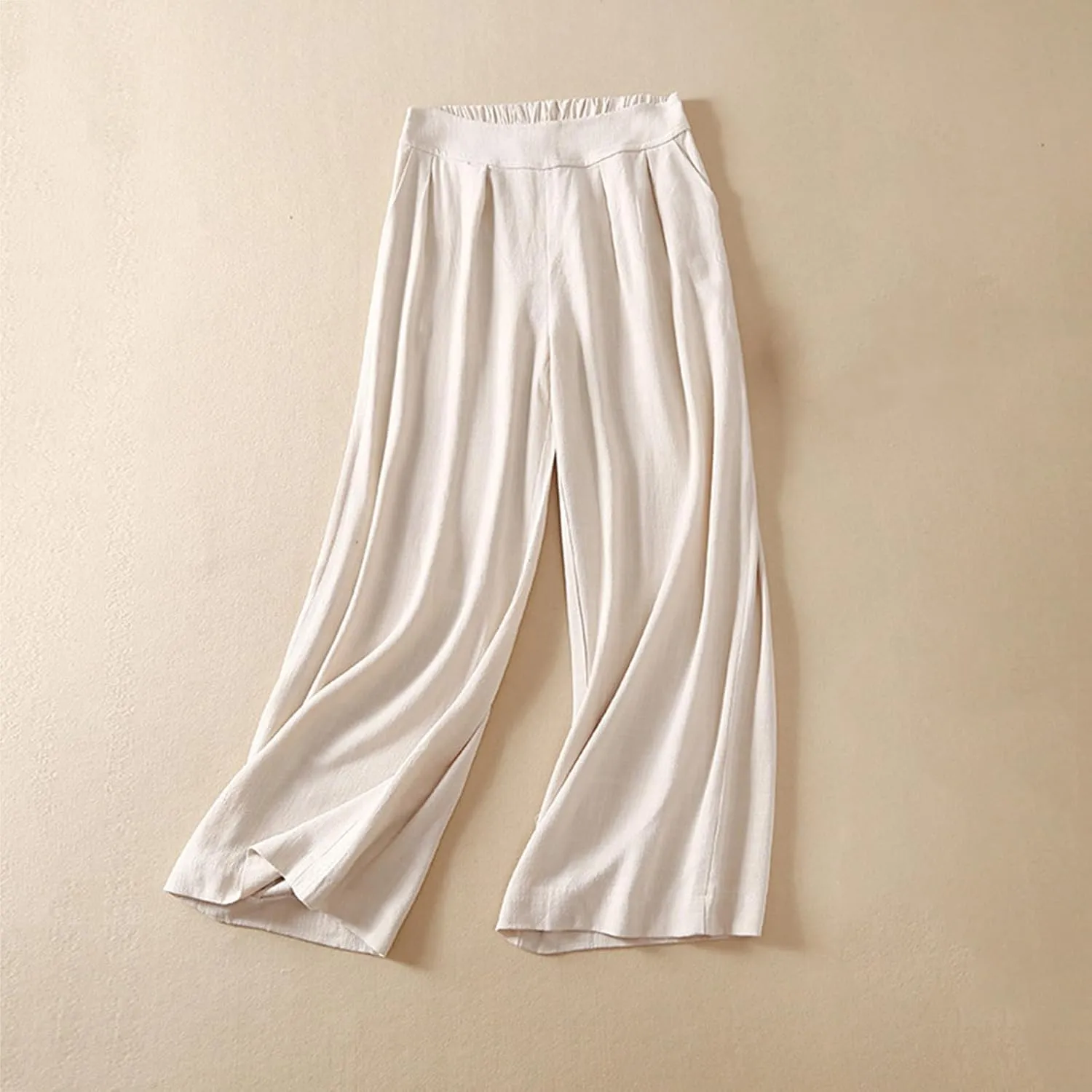 Linen Pants Women Casual Solid 2025 Palazzo High Waisted Lantern Pants with Pocket Comfy Flowy Beach Summer Trousers