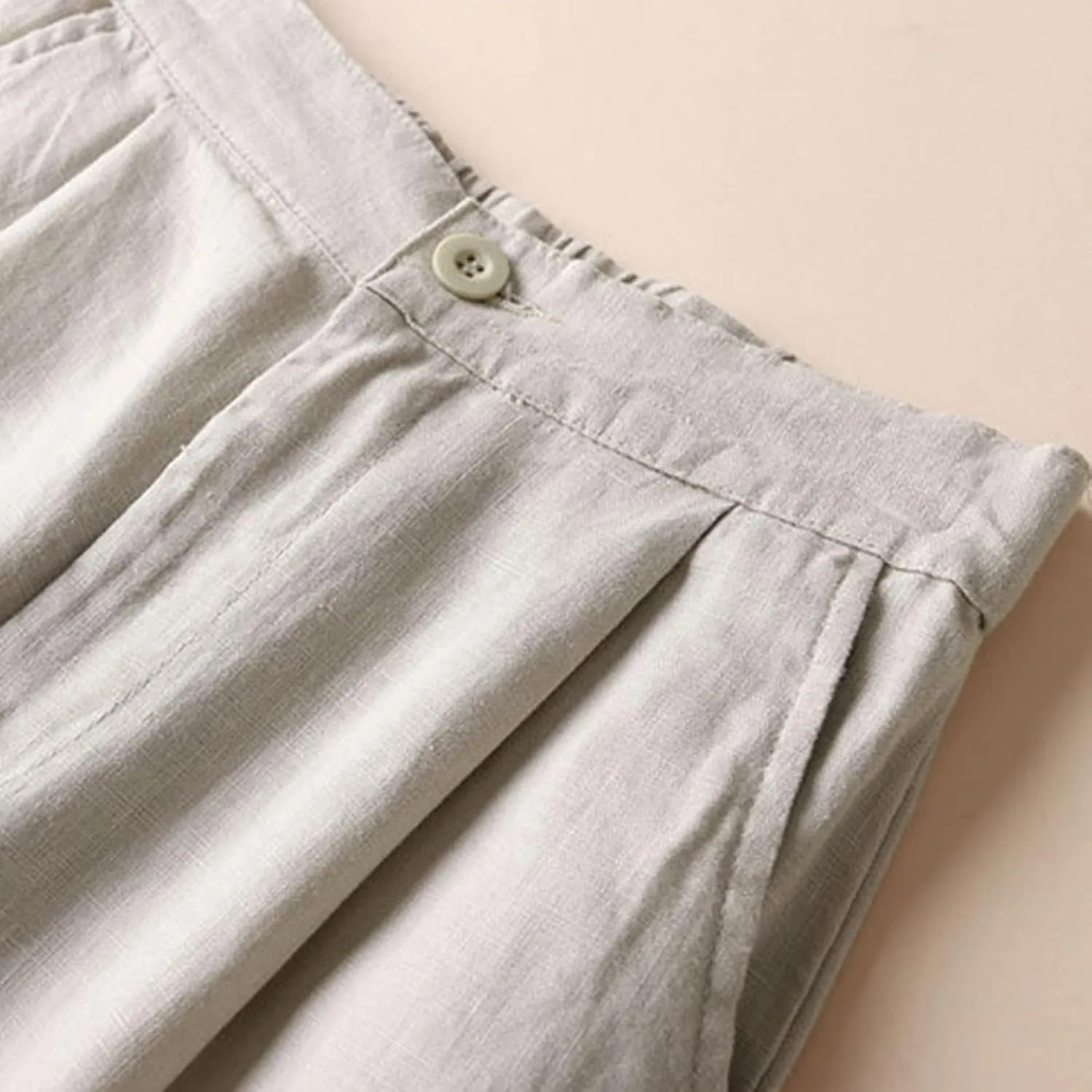 Linen Pants Women Casual Solid 2025 Palazzo High Waisted Lantern Pants with Pocket Comfy Flowy Beach Summer Trousers