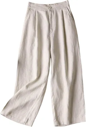 Linen Pants Women Casual Solid 2025 Palazzo High Waisted Lantern Pants with Pocket Comfy Flowy Beach Summer Trousers